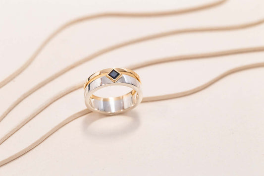 Bague Sérac Double Saphir Bleu Carré