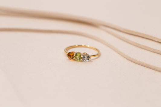 Bague Cascade Citrine Péridot Aigue-Marine